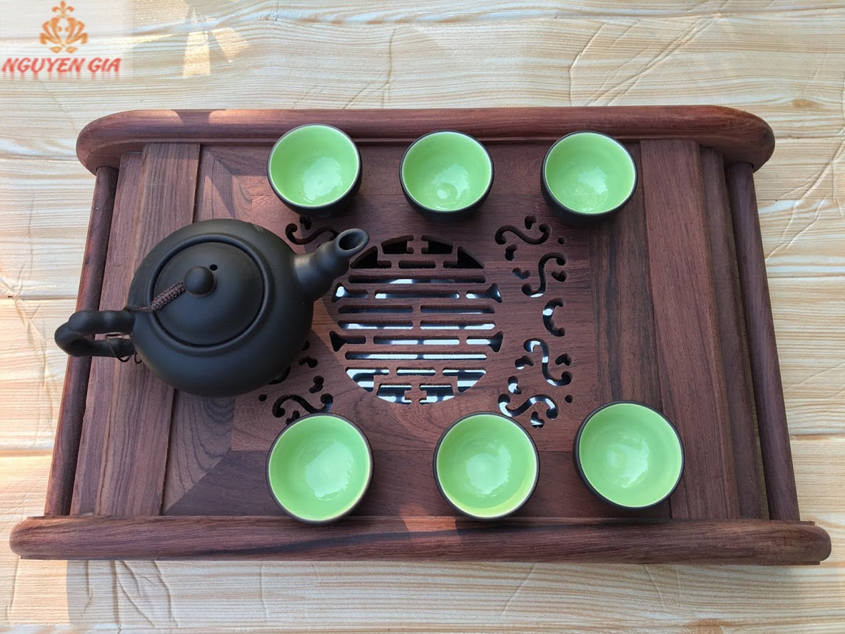 Khay trà cuốn gỗ cẩm cao cấp (Mộc) (không bao gồm phụ kiện và ấm chén)