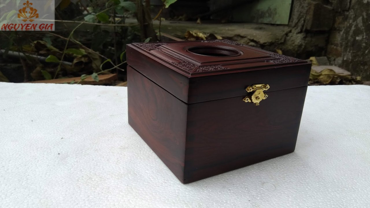 Hộp đựng giấy ăn vuông cao cấp bằng gỗ cẩm