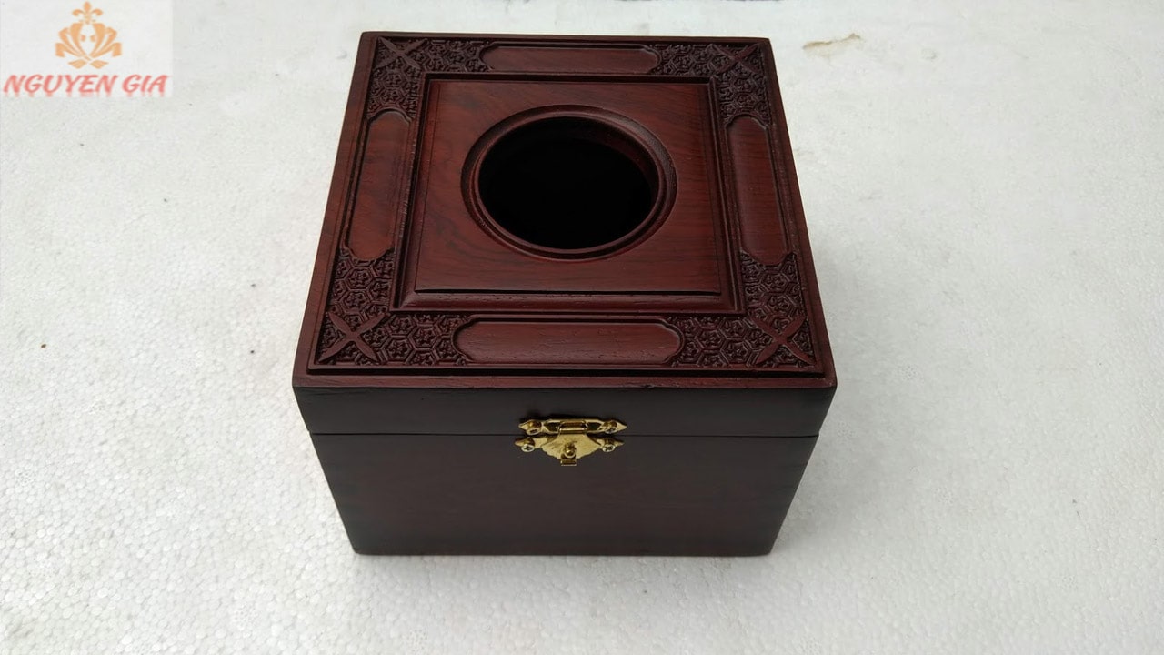 Hộp đựng giấy ăn vuông cao cấp bằng gỗ cẩm