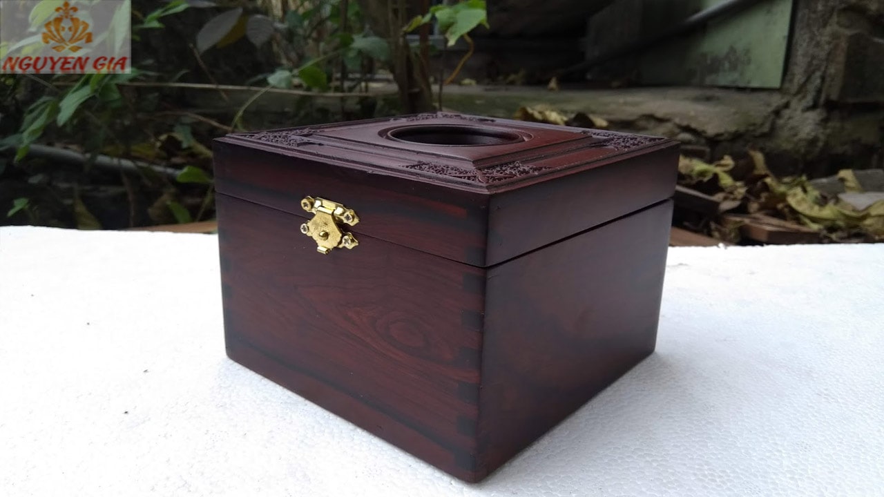 Hộp đựng giấy ăn vuông cao cấp bằng gỗ cẩm