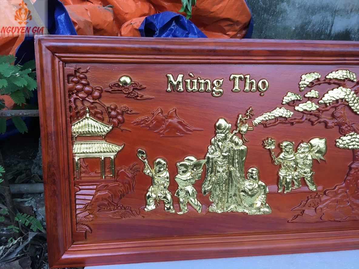 Tranh mừng thọ cụ Ông bằng gỗ Hương