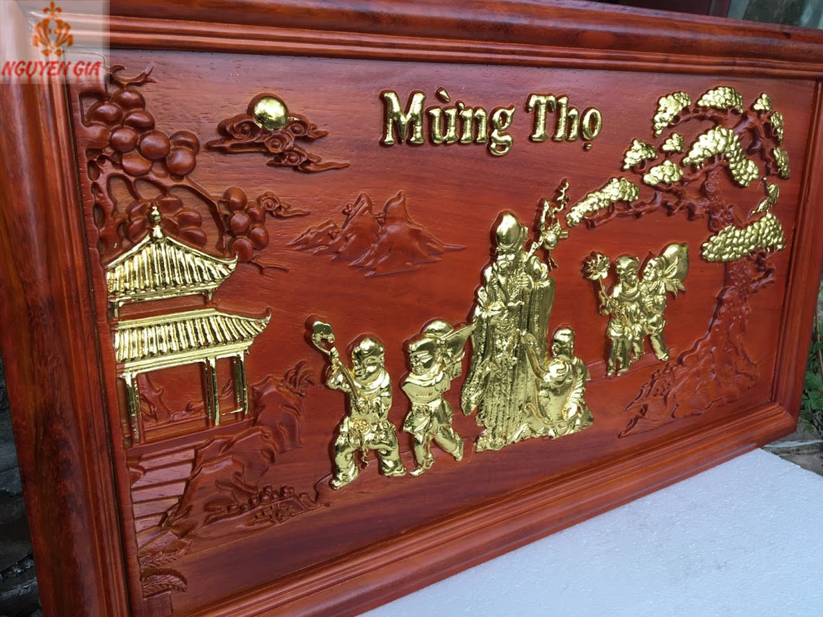 Tranh mừng thọ cụ Ông bằng gỗ Hương
