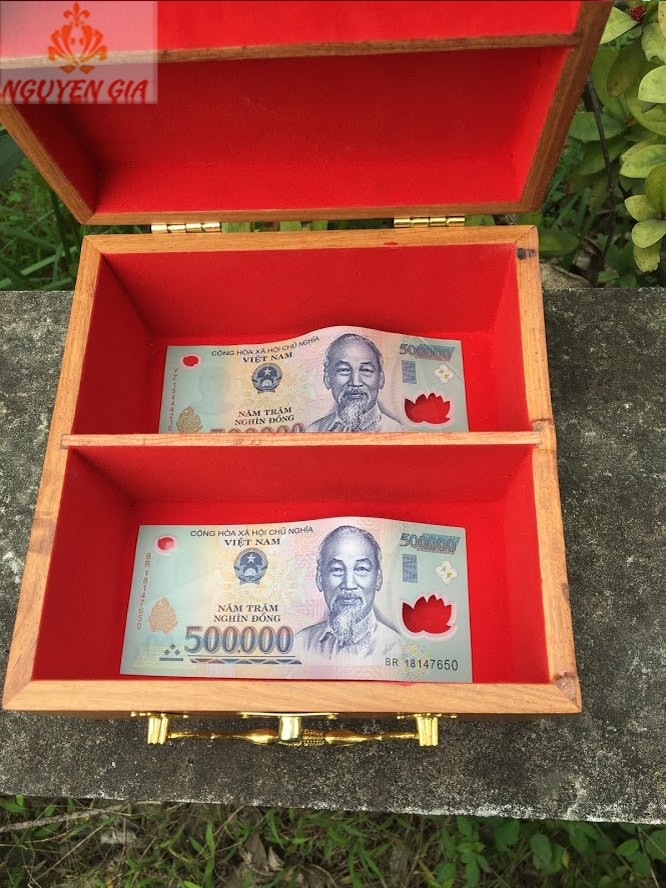 Hộp gỗ đựng tiền tiết kiệm 2 ngăn có khóa (Size Lớn)