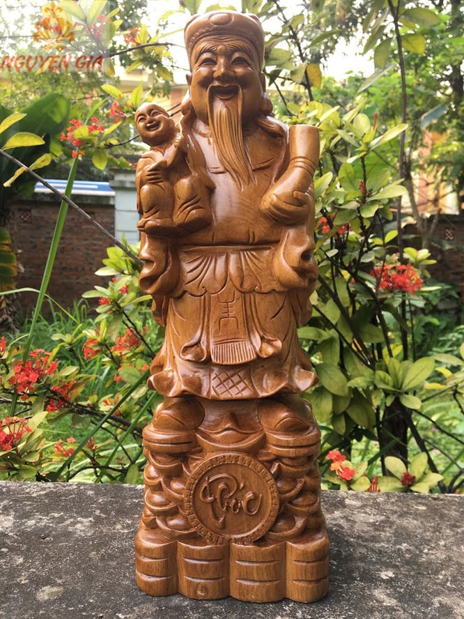 Tượng tam đa – phúc lộc thọ gỗ Bách Xanh cao 40