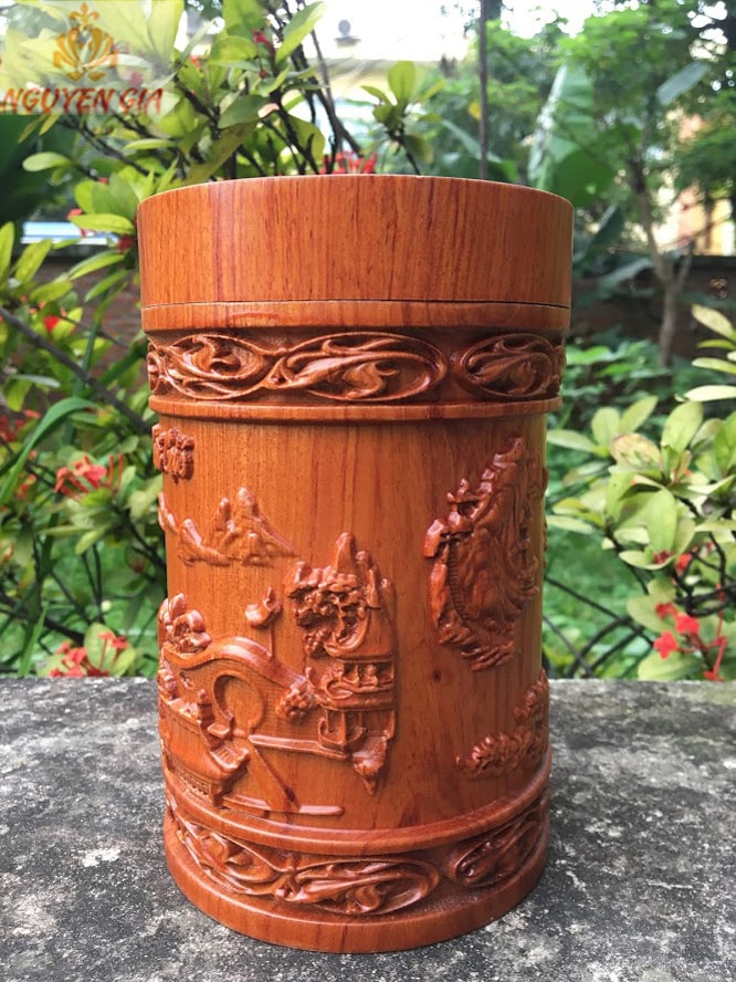 Hộp đựng trà Thuận Buồm Xuôi Gió bằng gỗ Hương