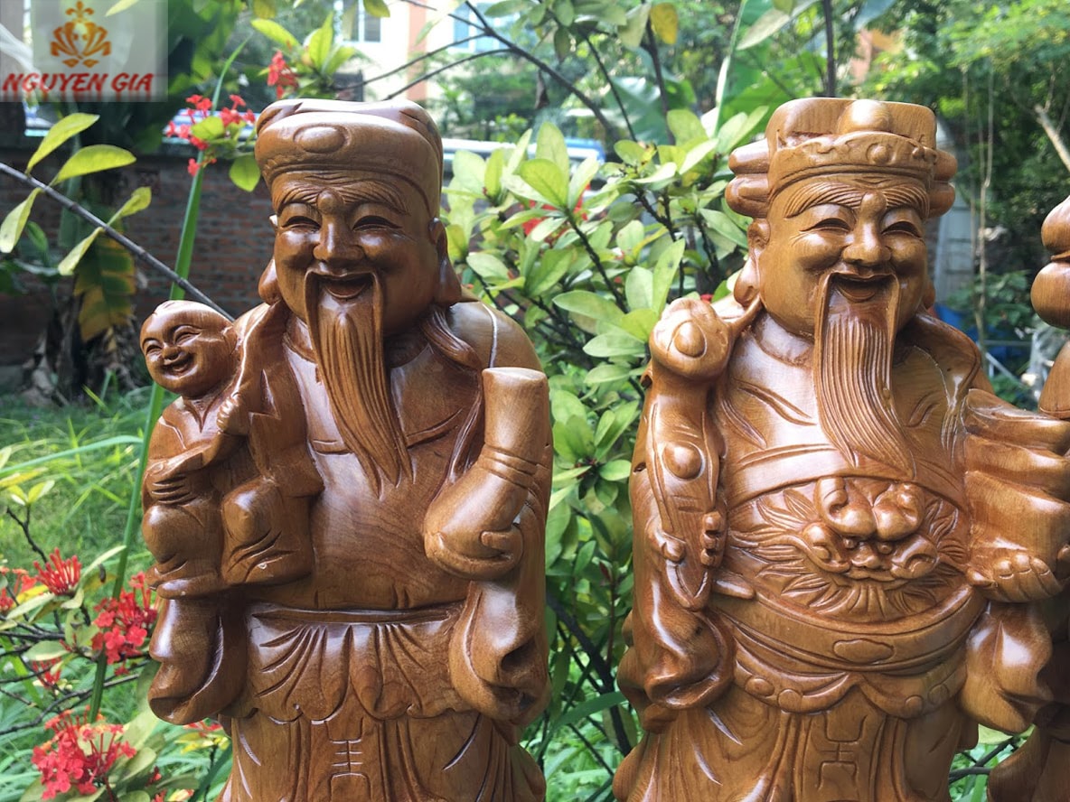 Tượng tam đa – phúc lộc thọ gỗ Bách Xanh cao 40