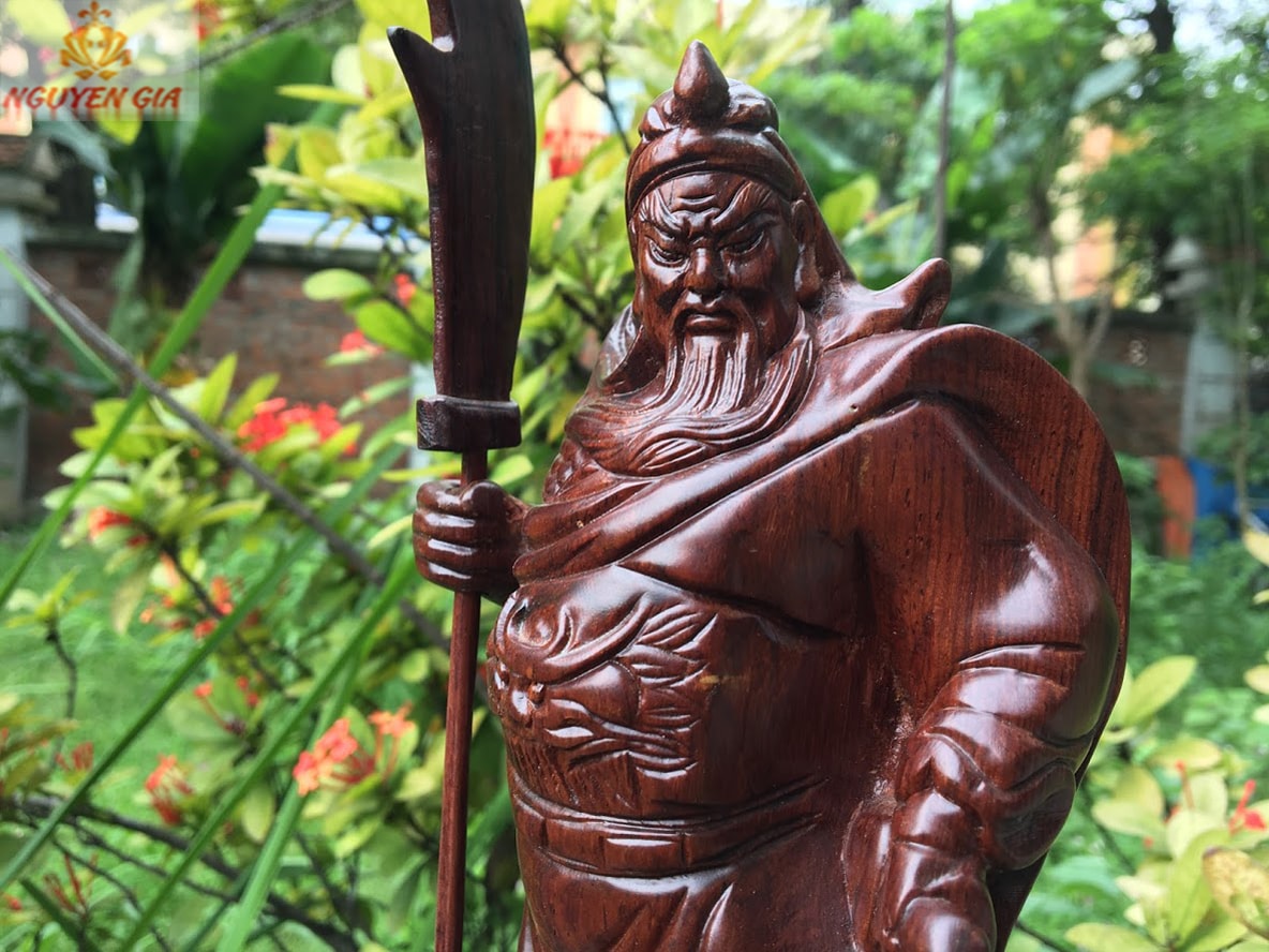 Tượng Quan Công Chống Đao gỗ Cẩm cao 30cm