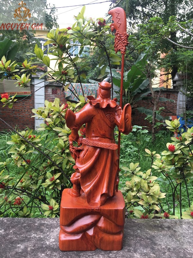 Tượng Quan Công Chống Đao gỗ Hương cao 50cm
