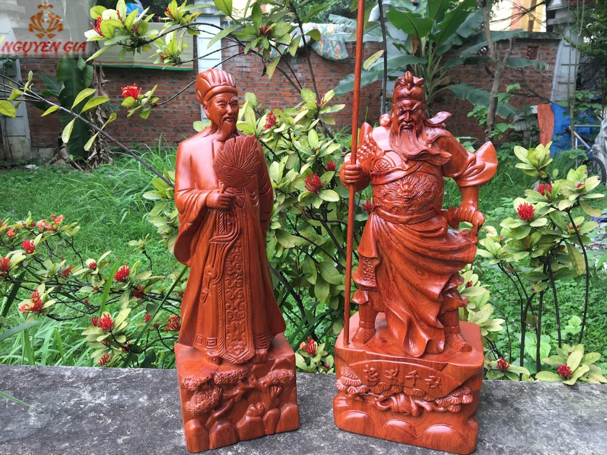Tượng quan công - khổng minh gỗ Hương cao 50 cm