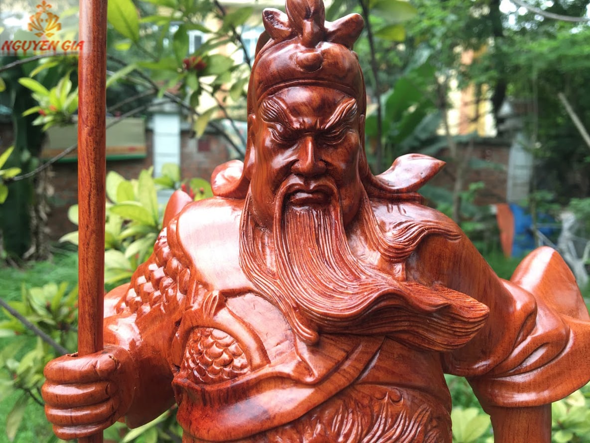 Tượng quan công - khổng minh gỗ Hương cao 50 cm