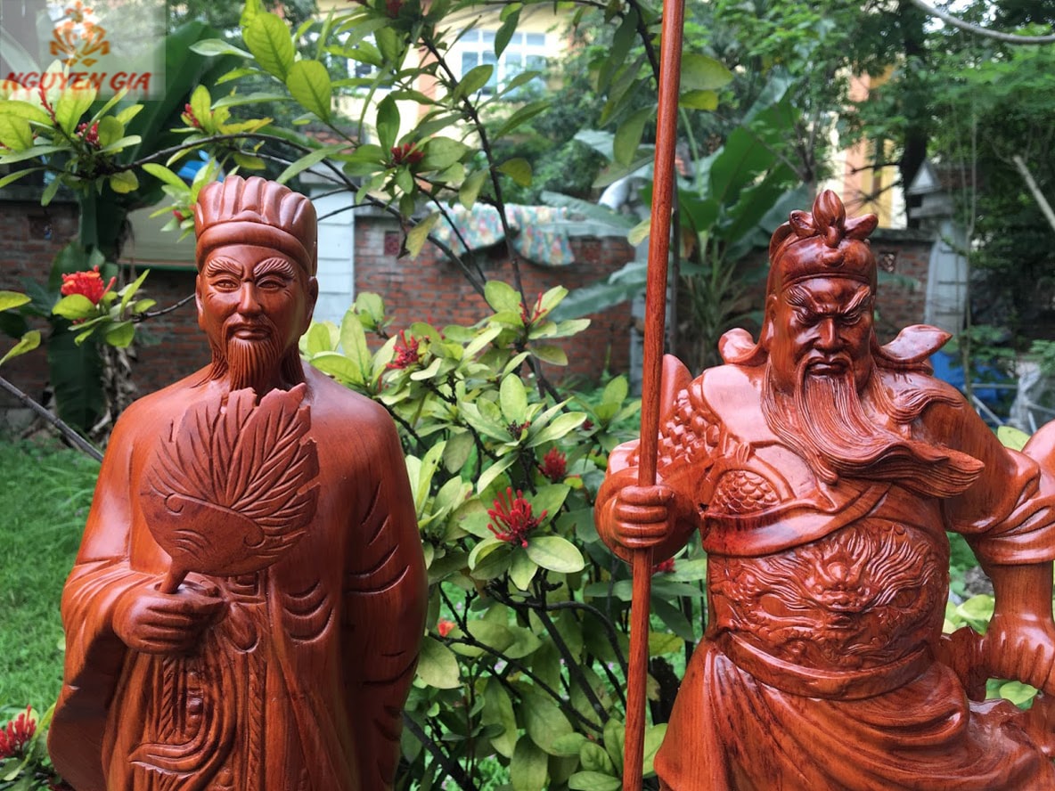 Tượng quan công - khổng minh gỗ Hương cao 50 cm