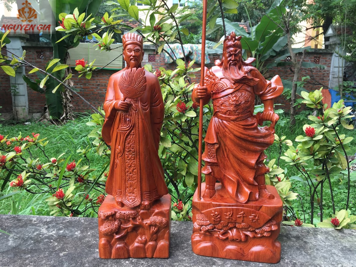 Tượng quan công - khổng minh gỗ Hương cao 50 cm