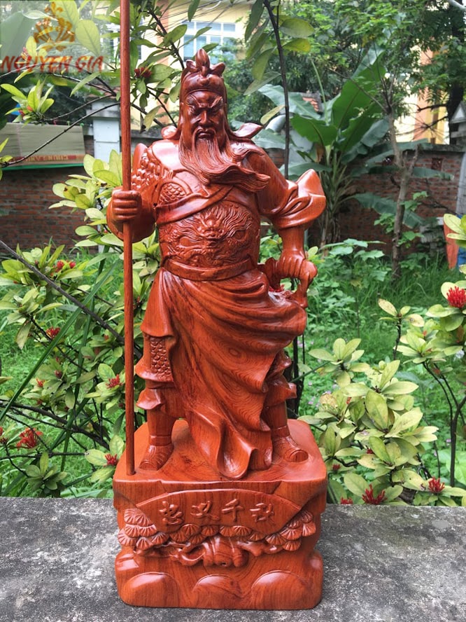 Tượng Quan Công Chống Đao gỗ Hương cao 50cm