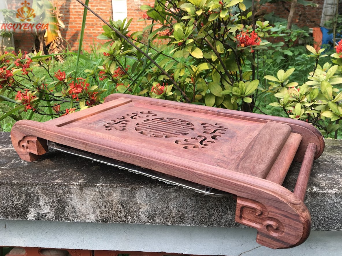 Khay trà cuốn gỗ cẩm cao cấp Size lớn (Mộc) (không bao gồm phụ kiện và ấm chén)