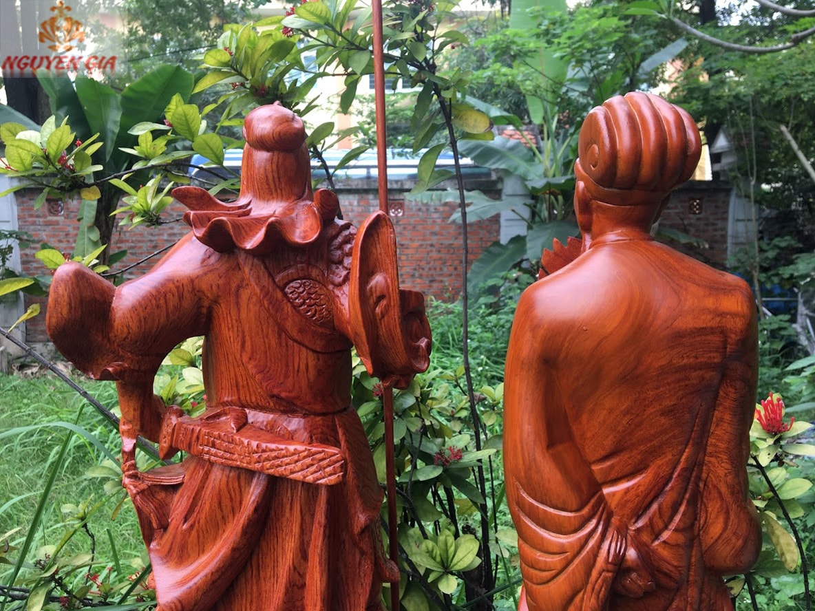 Tượng quan công - khổng minh gỗ Hương cao 60 cm