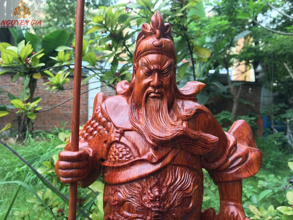 Tượng Quan Công Chống Đao gỗ Hương cao 60cm