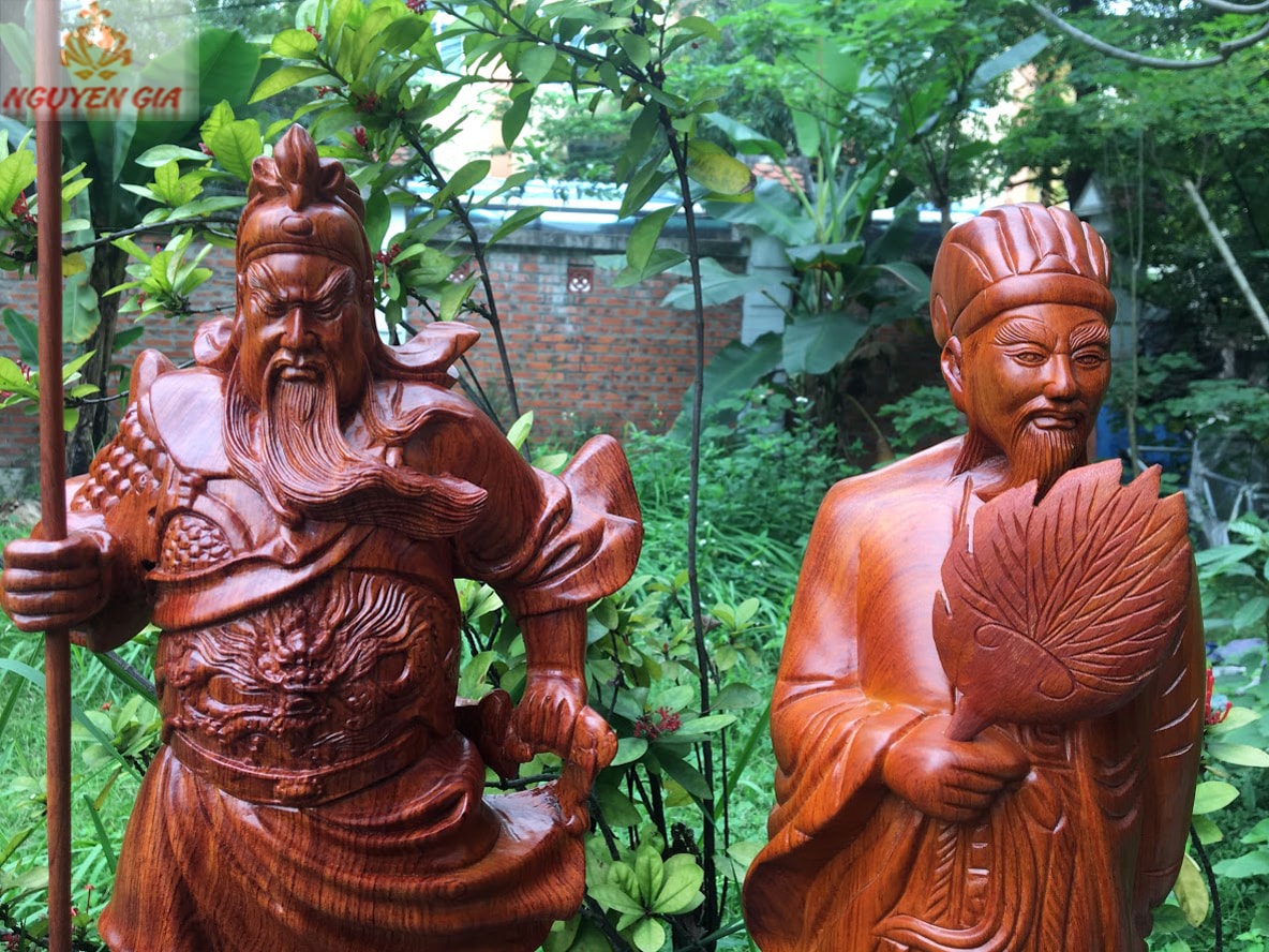 Tượng quan công - khổng minh gỗ Hương cao 60 cm