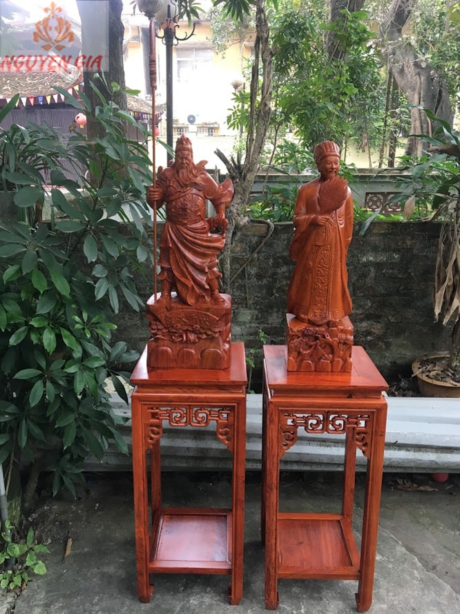 Tượng quan công - khổng minh gỗ Hương cao 60 cm