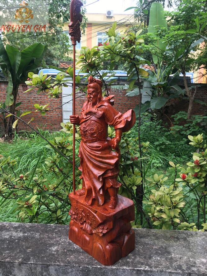 Tượng Quan Công Chống Đao gỗ Hương cao 60cm