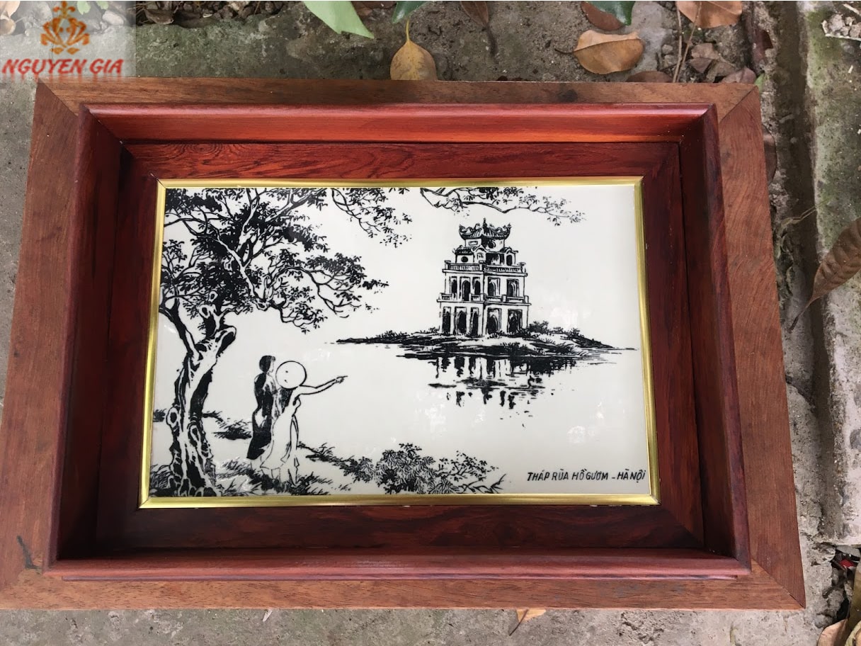 Combo Bộ Khay trà gỗ cẩm mẫu Tháp Rùa Hồ Gươm (3 Sản phẩm)