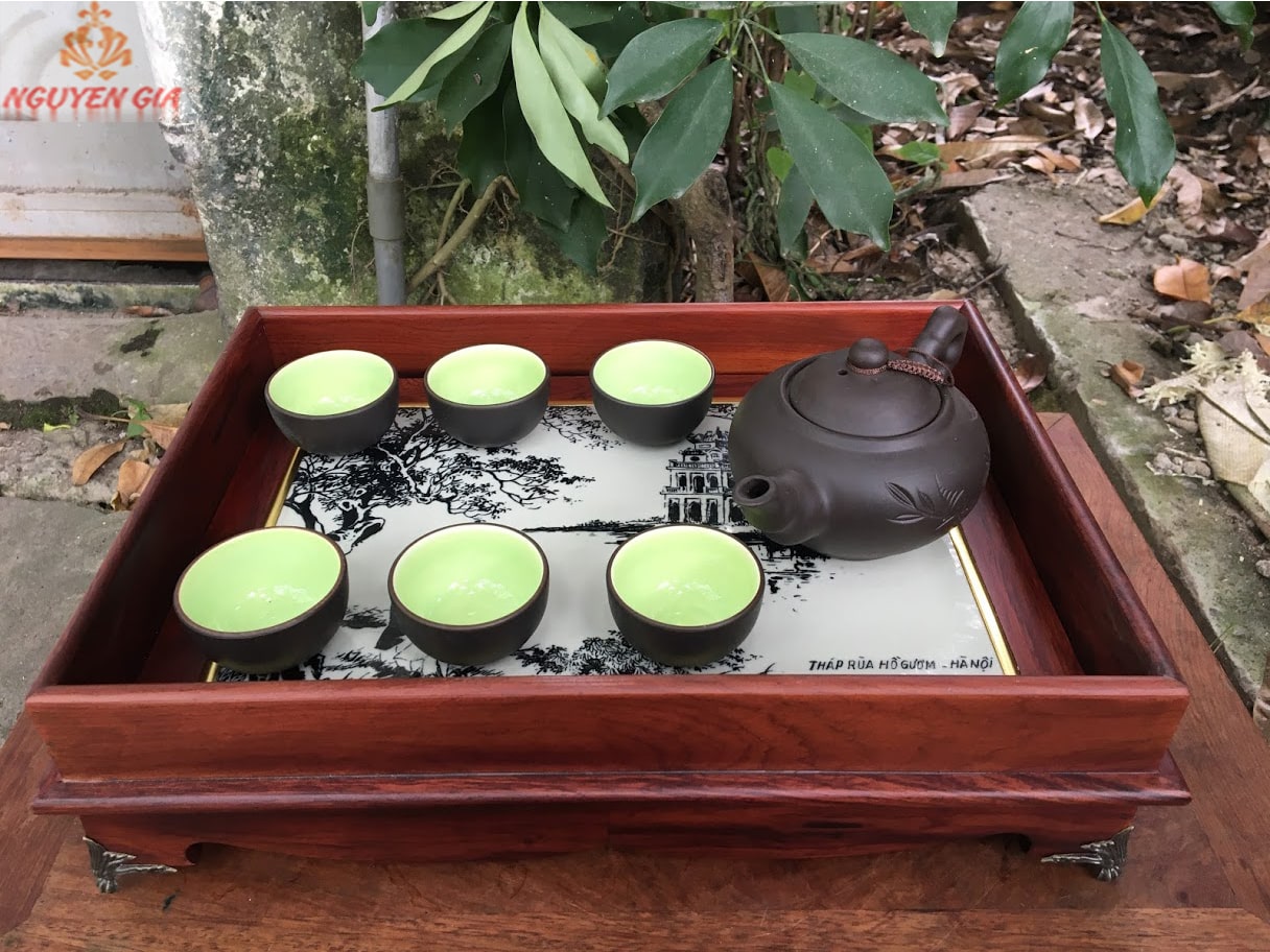 Khay trà gỗ cẩm mẫu Tháp Rùa Hồ Gươm