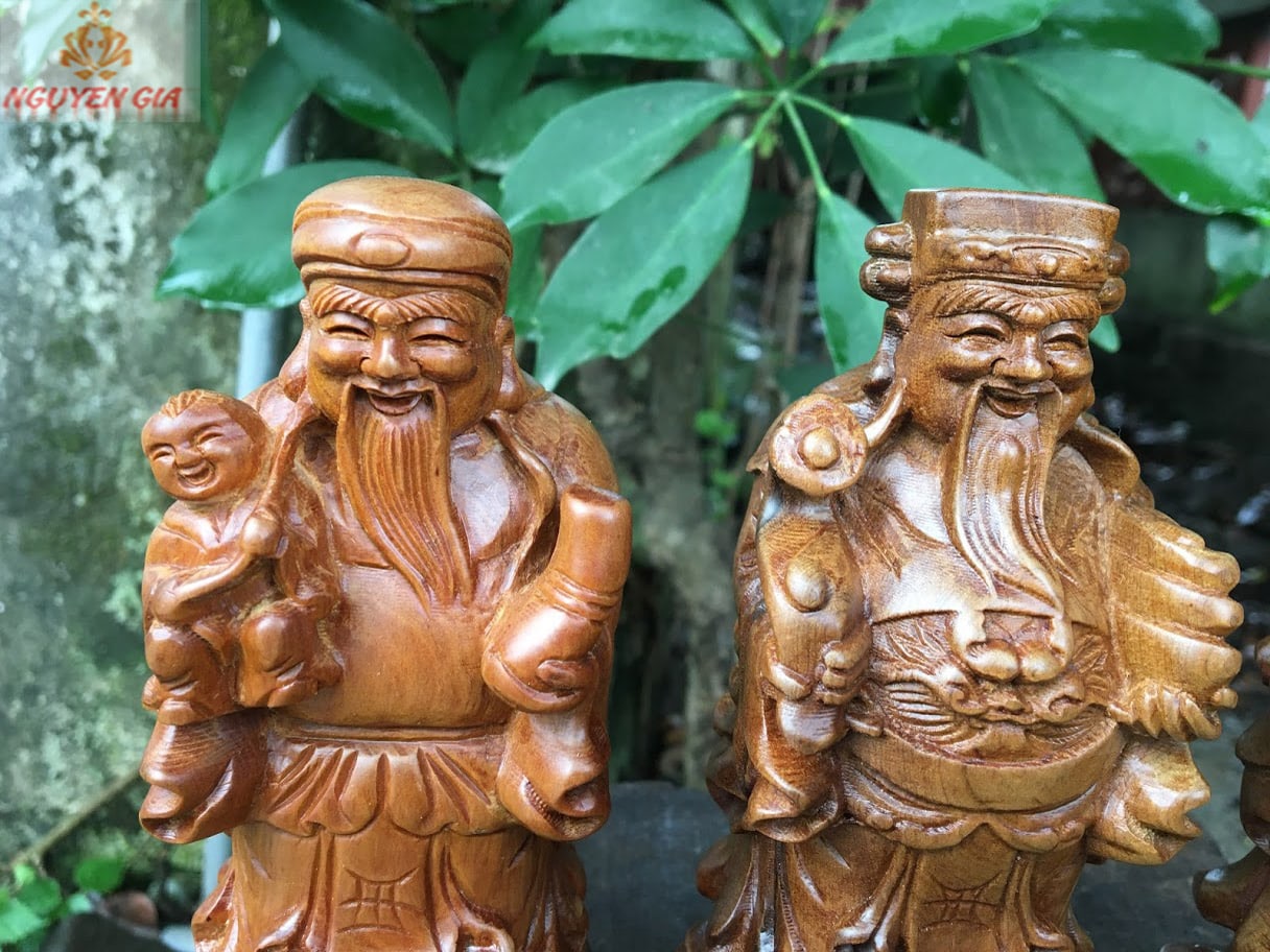 Tượng tam đa – phúc lộc thọ gỗ Bách Xanh cao 15