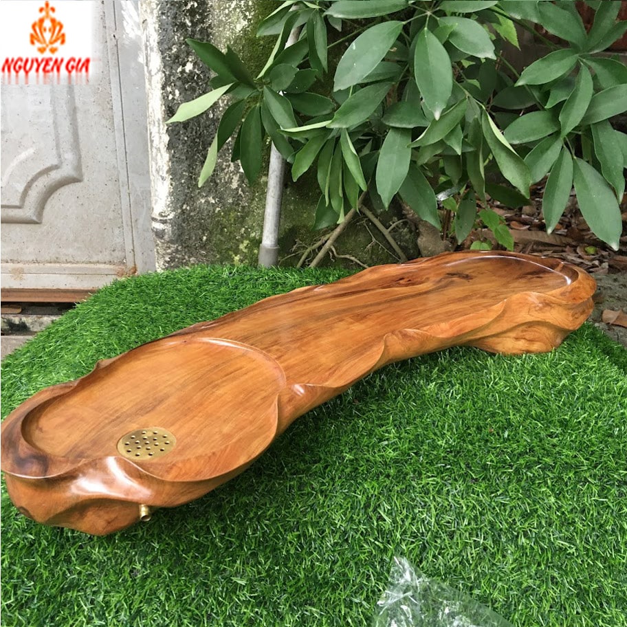 Khay trà gỗ Bách Xanh mẫu lá sen KT63x19 (không bao gồm phụ kiện và ấm chén)