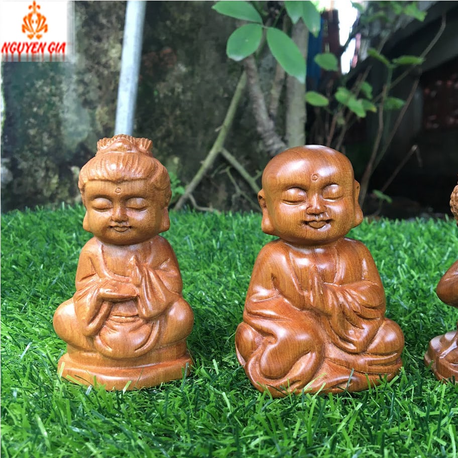 Bộ Tượng Tam Thiền Mini Gỗ Bách Xanh 9 cm