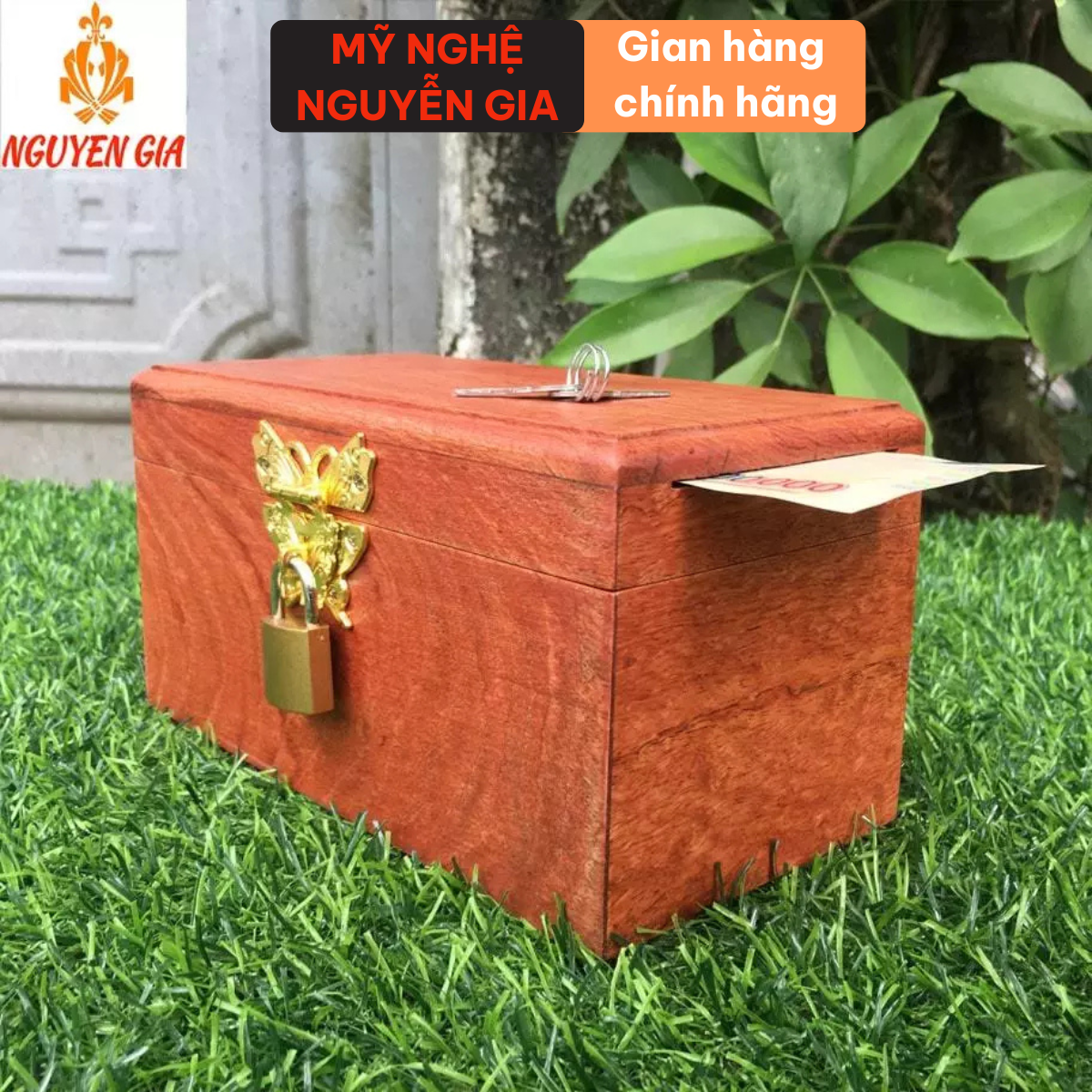Hộp đựng tiền tiết kiệm có ổ khóa bằng gỗ siêu bền đẹp