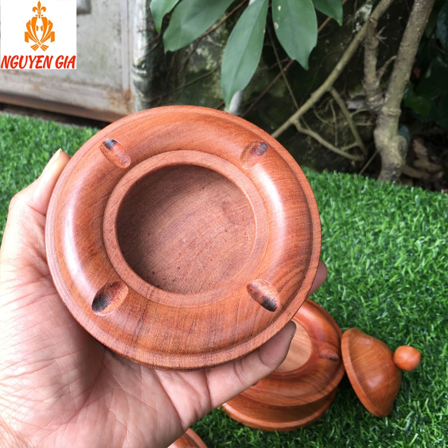 Gạt Tàn Gỗ Hương Có Nắp Đẹp, Gỗ Nguyên Khối