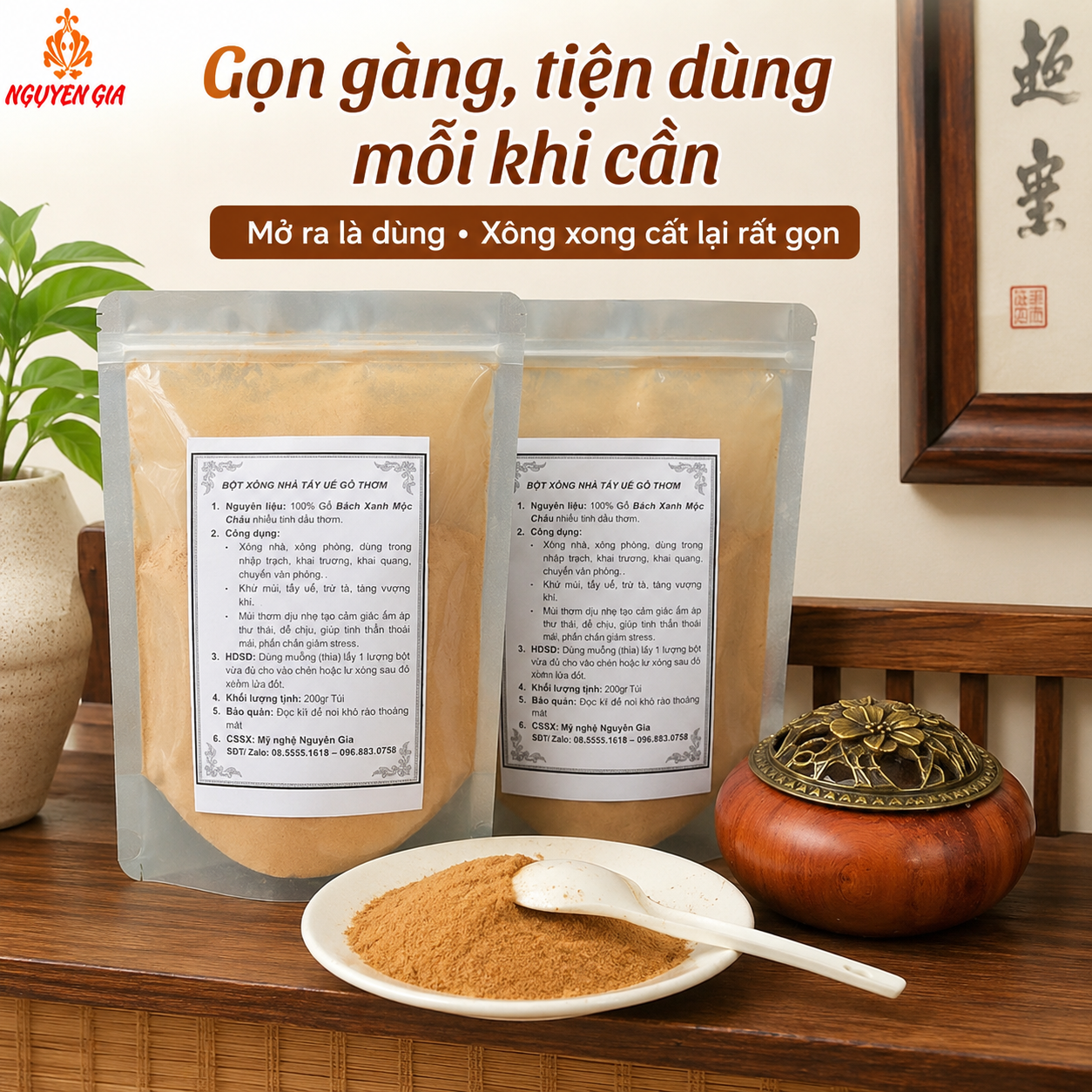 Bột Xông Nhà Tẩy Uế Gỗ Bách Xanh 100% Thơm Dịu, An Yên