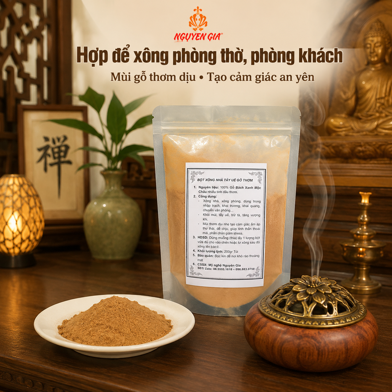 Bột Xông Nhà Tẩy Uế Gỗ Bách Xanh 100% Thơm Dịu, An Yên