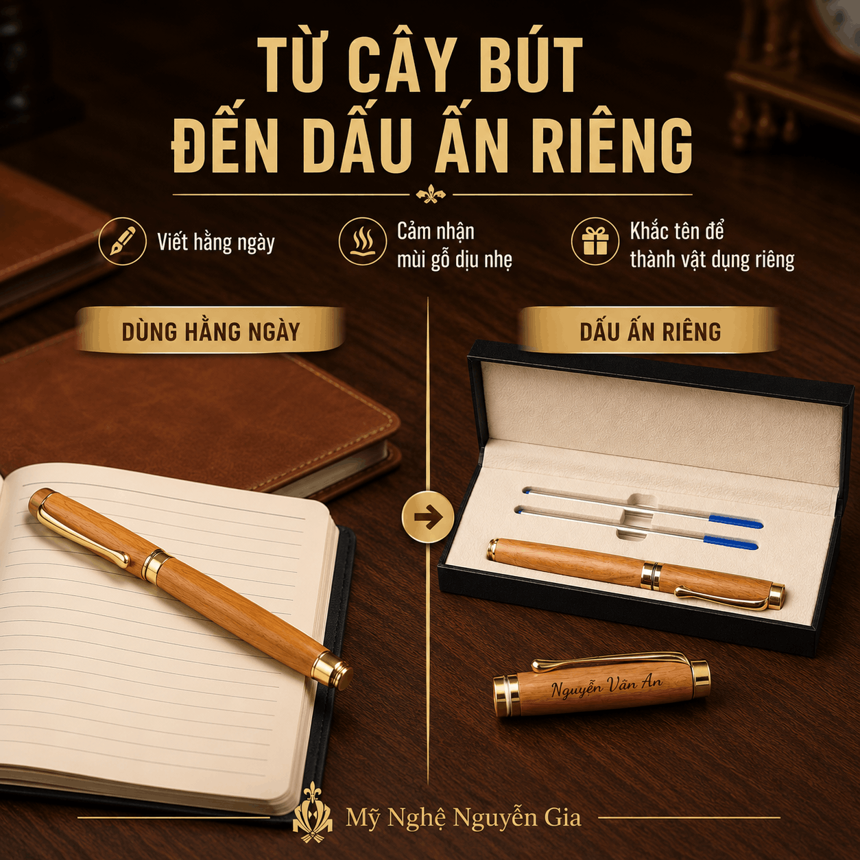 Bút Ký Gỗ Bách Xanh Kiểu Nắp – Có Thể Khắc Tên