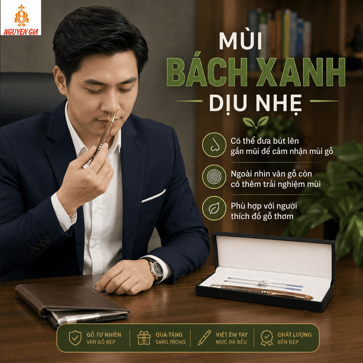 Bút Ký Gỗ Bách Xanh Kiểu Xoay