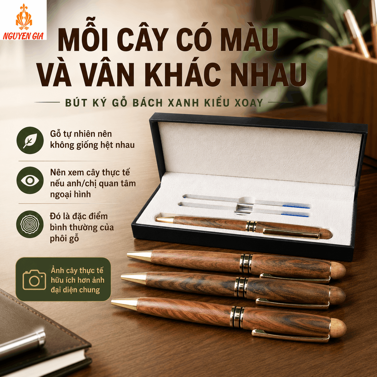 Bút Ký Gỗ Bách Xanh Kiểu Xoay