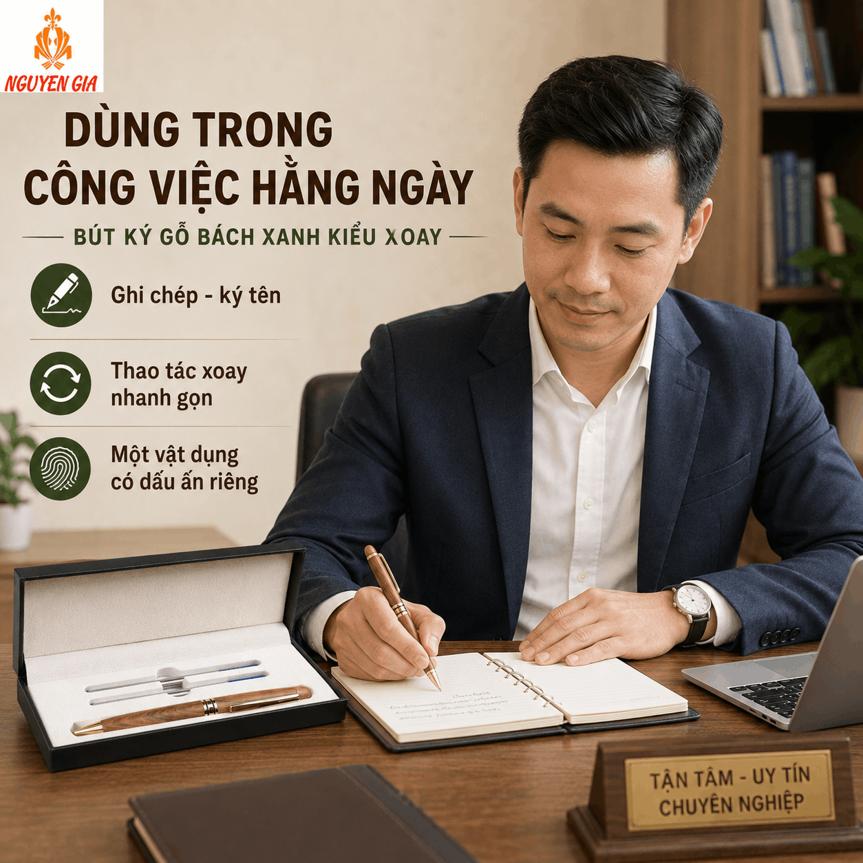 Bút Ký Gỗ Bách Xanh Kiểu Xoay