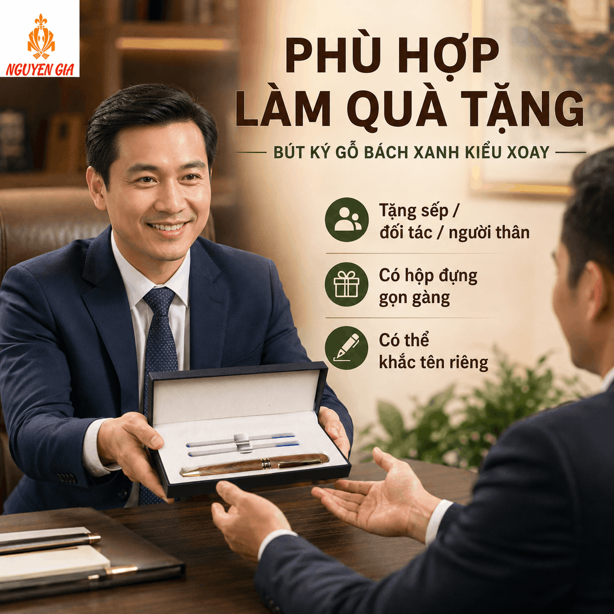 Bút Ký Gỗ Bách Xanh Kiểu Xoay