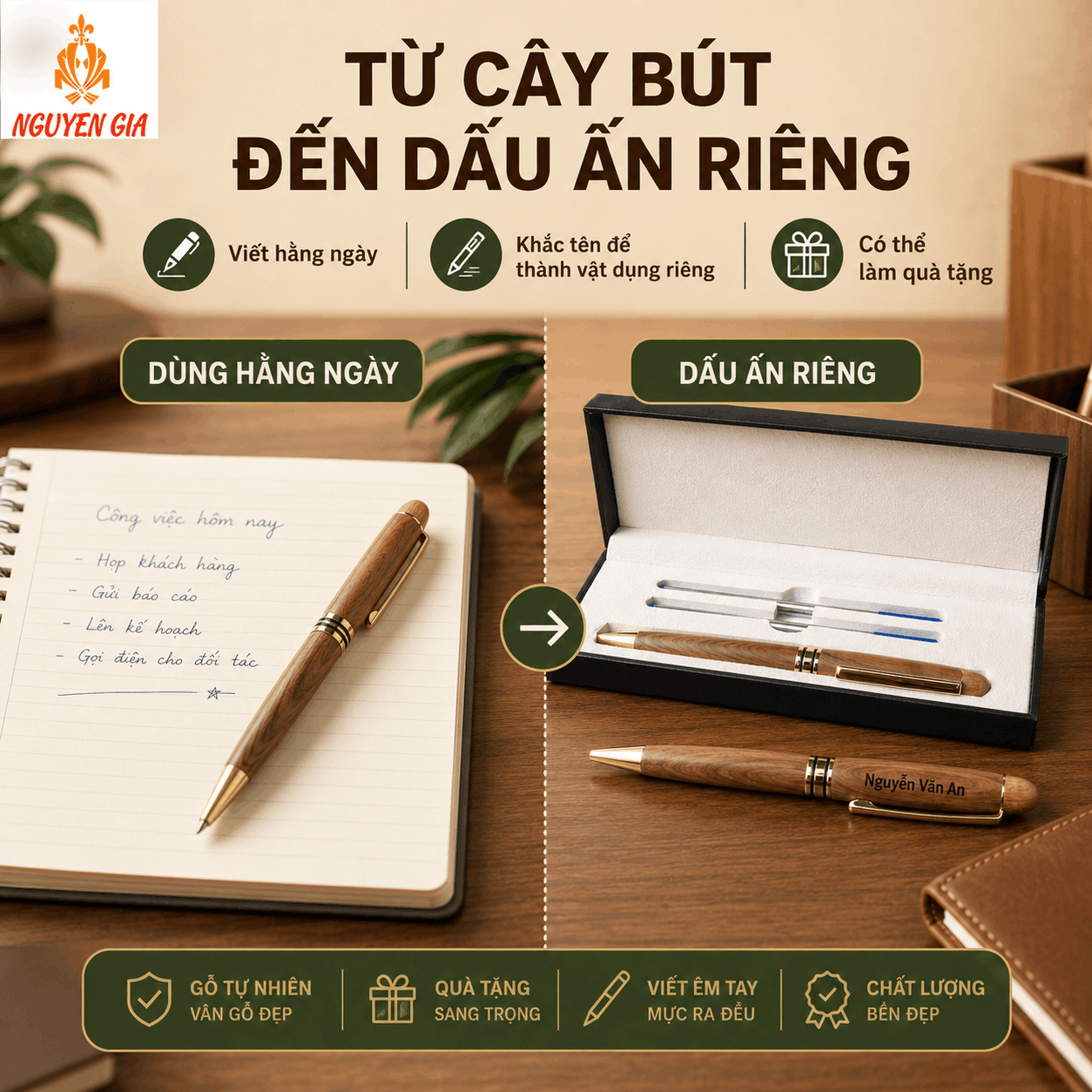 Bút Ký Gỗ Bách Xanh Kiểu Xoay