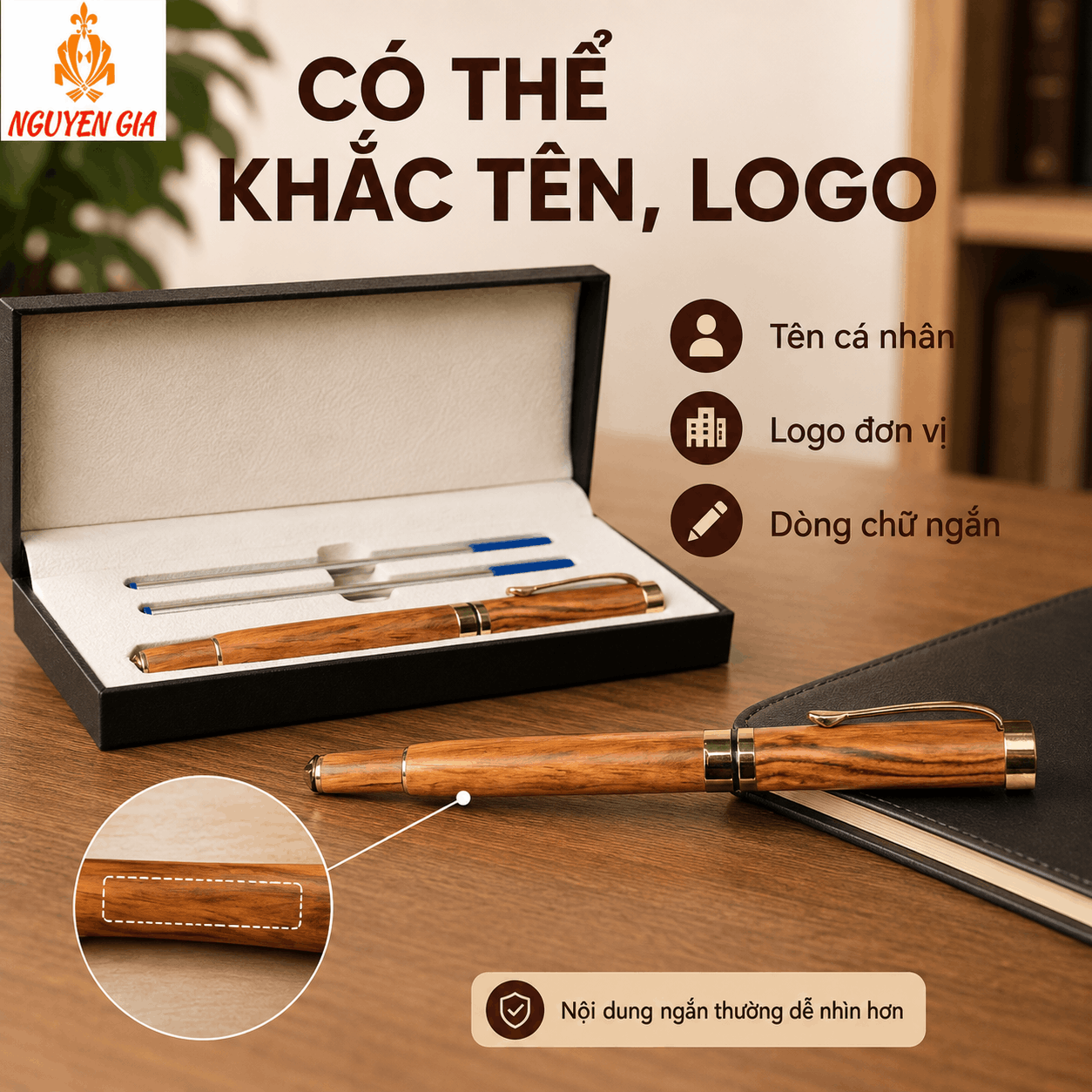 Bút Ký Gỗ Sưa Lào – Có Thể Khắc Tên, Logo