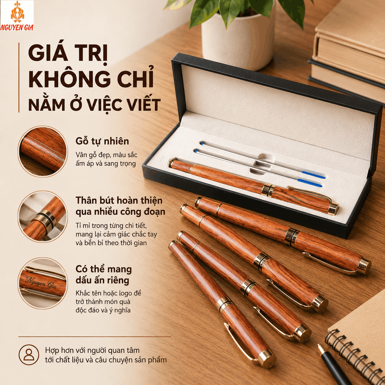 Bút Ký Gỗ Sưa Lào – Có Thể Khắc Tên, Logo