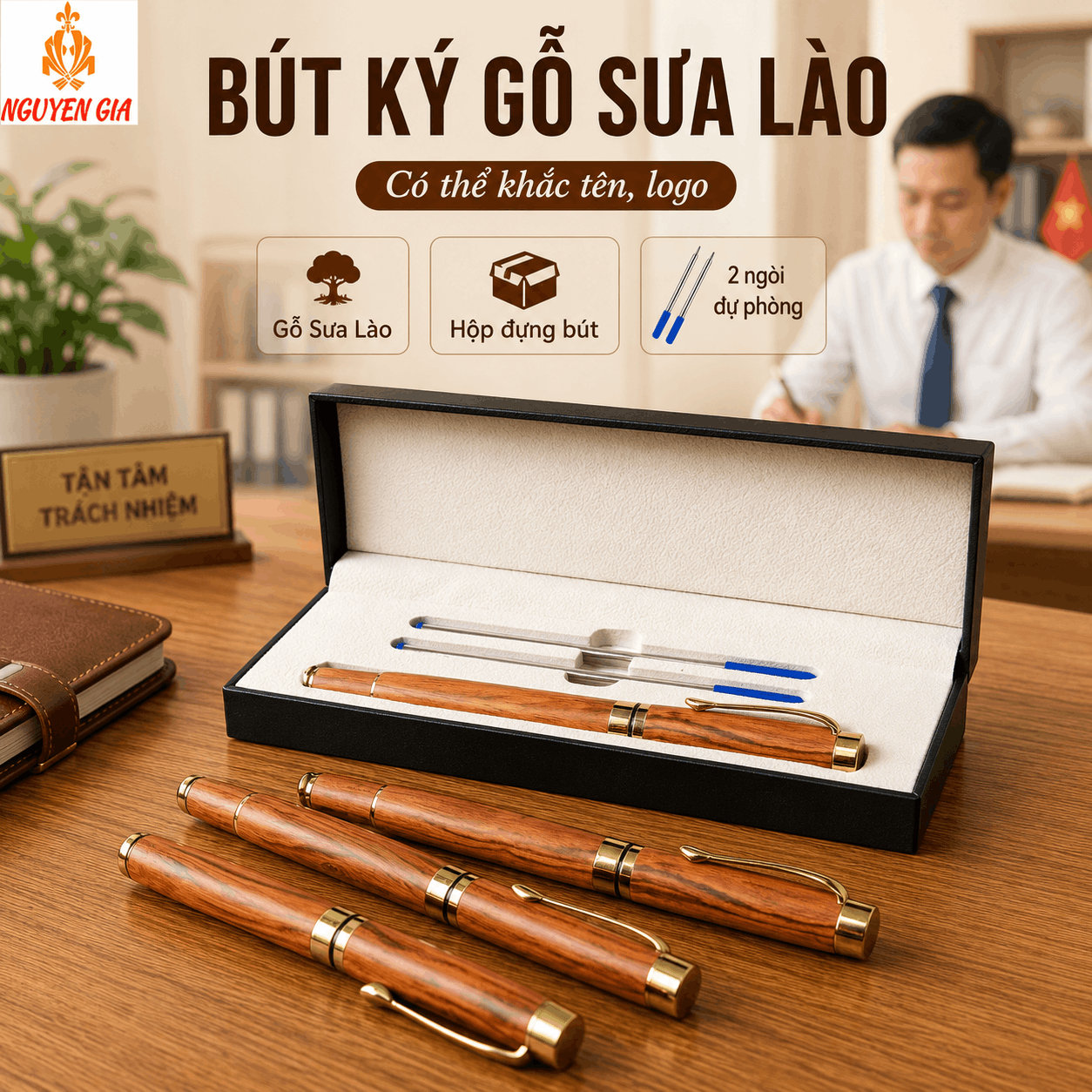Bút Ký Gỗ Sưa Lào – Có Thể Khắc Tên, Logo