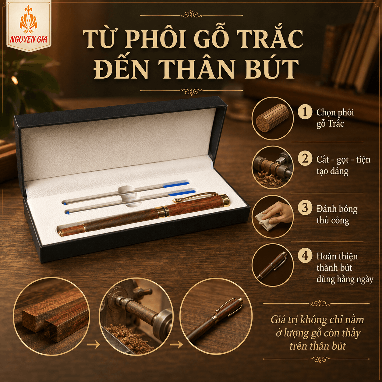 Bút Ký Gỗ Trắc Tự Nhiên Kiểu Nắp