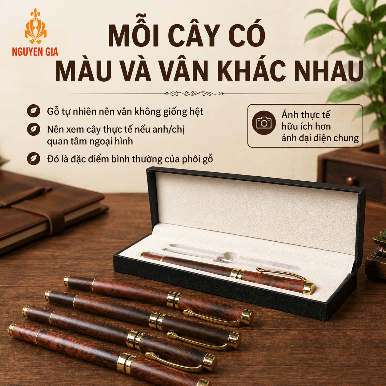 Bút Ký Gỗ Trắc Tự Nhiên Kiểu Nắp