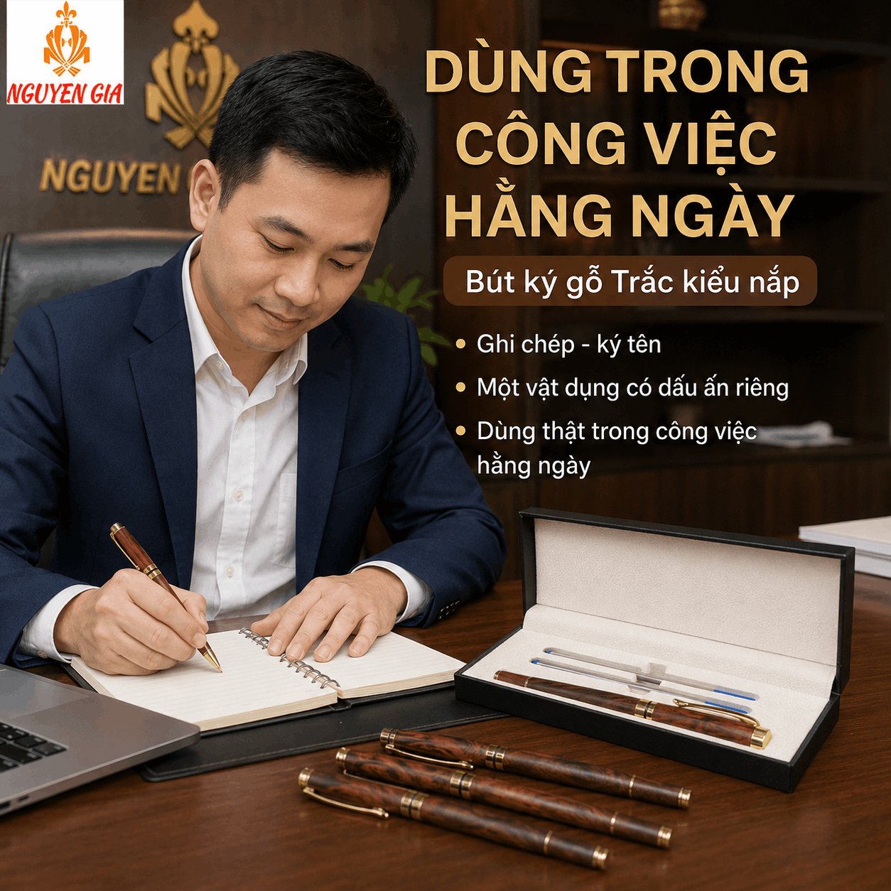 Bút Ký Gỗ Trắc Tự Nhiên Kiểu Nắp