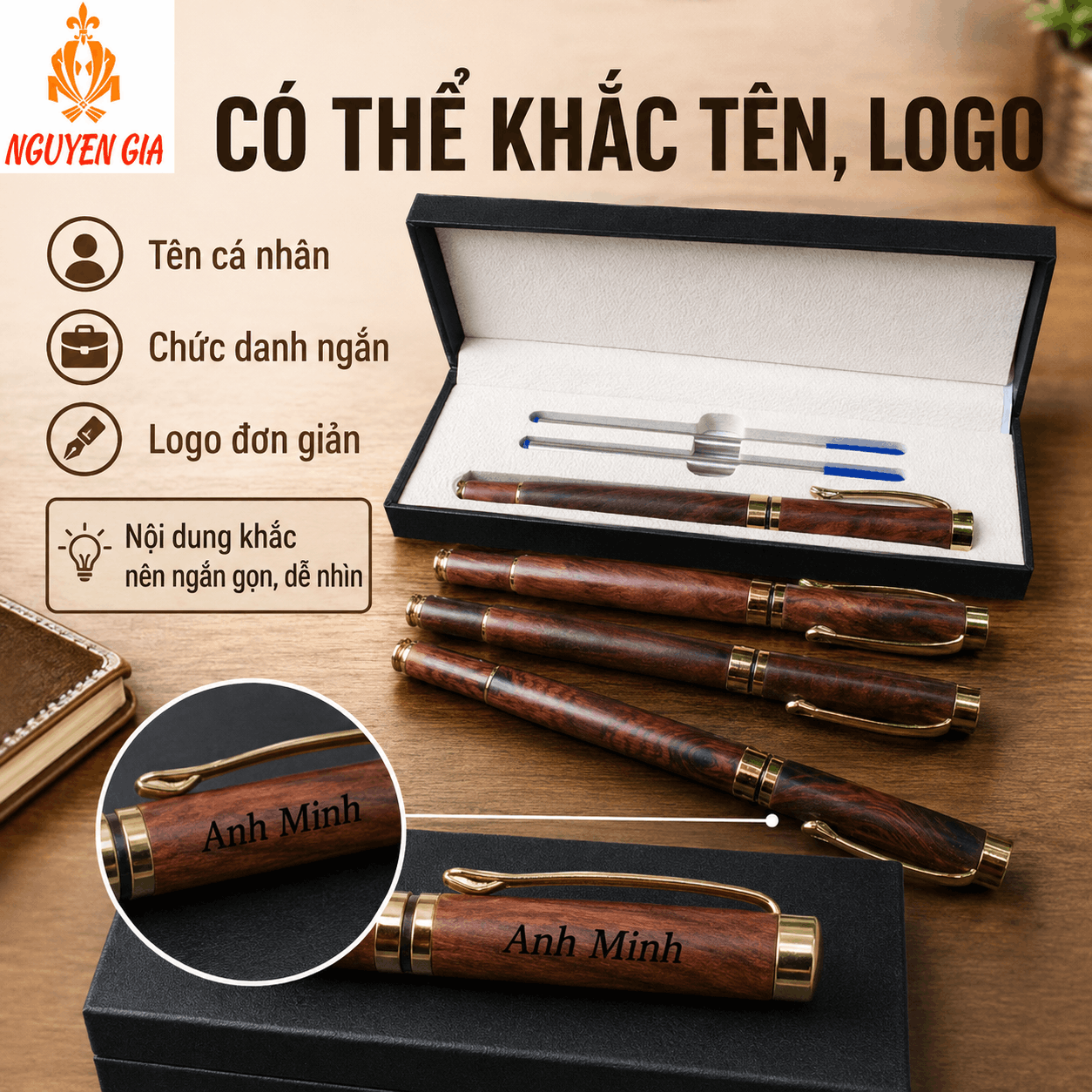 Bút Ký Gỗ Trắc Tự Nhiên Kiểu Nắp