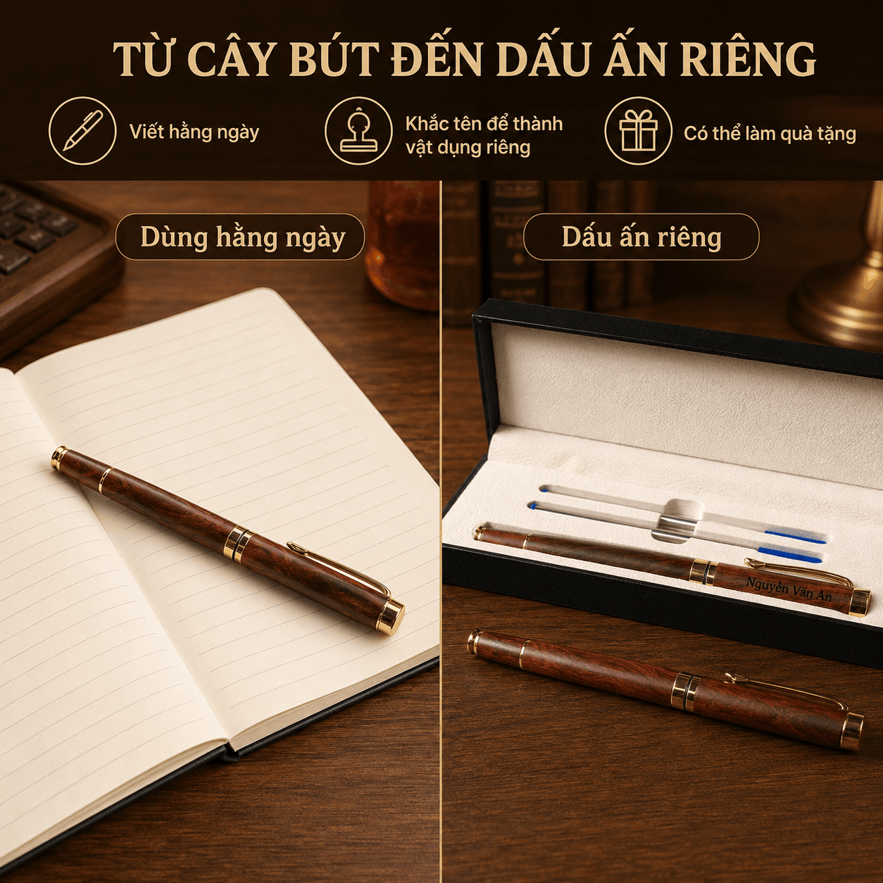 Bút Ký Gỗ Trắc Tự Nhiên Kiểu Nắp