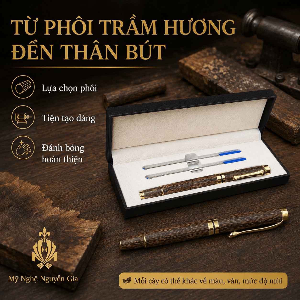 Bút Ký Gỗ Trầm Hương – Có Thể Khắc Tên, Logo