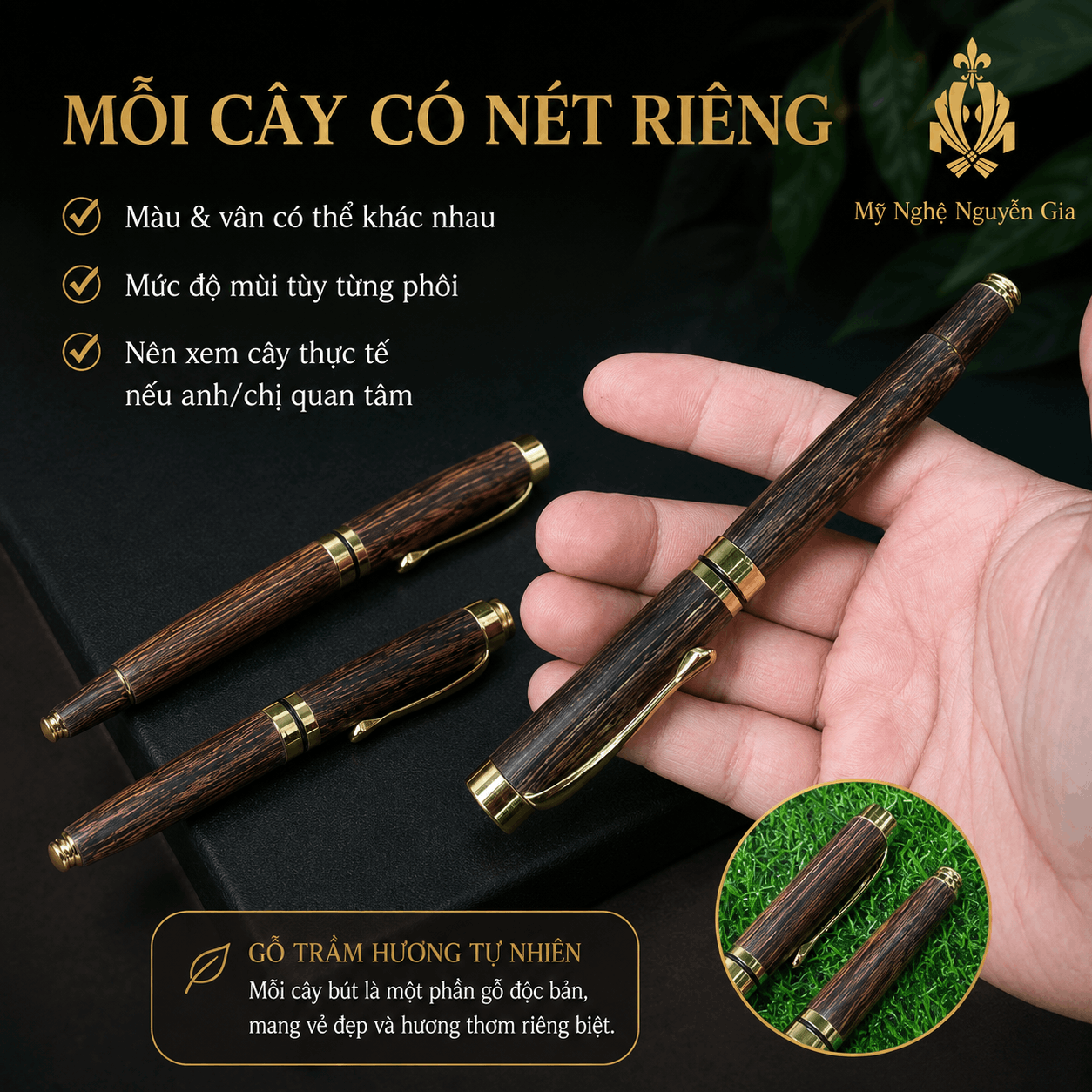 Bút Ký Gỗ Trầm Hương – Có Thể Khắc Tên, Logo