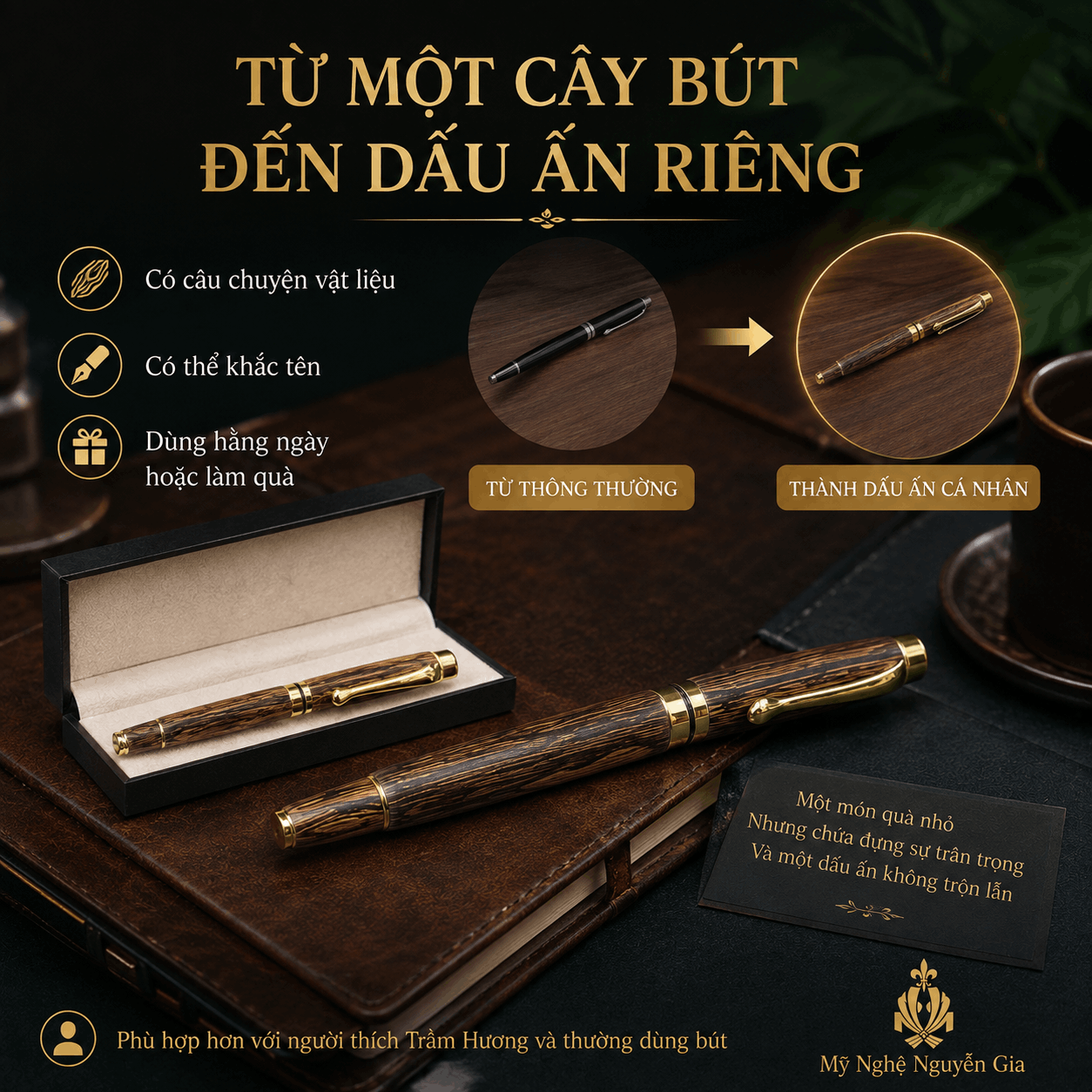 Bút Ký Gỗ Trầm Hương – Có Thể Khắc Tên, Logo
