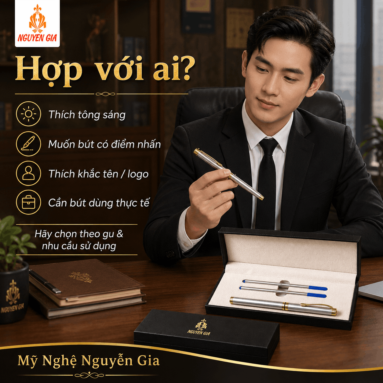 Bút Ký Hợp Kim Màu Bạc Kẹp Vàng